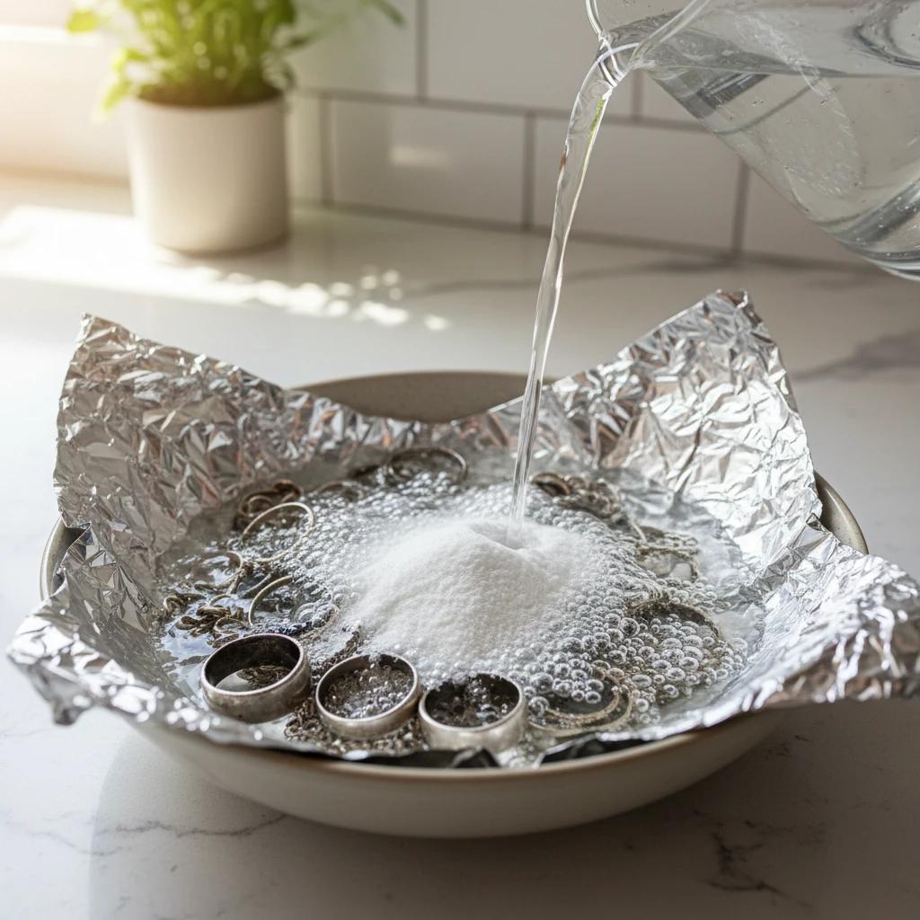 مراحل تمیز کردن نقره با فویل آلومینیومی و جوش شیرین در خانه