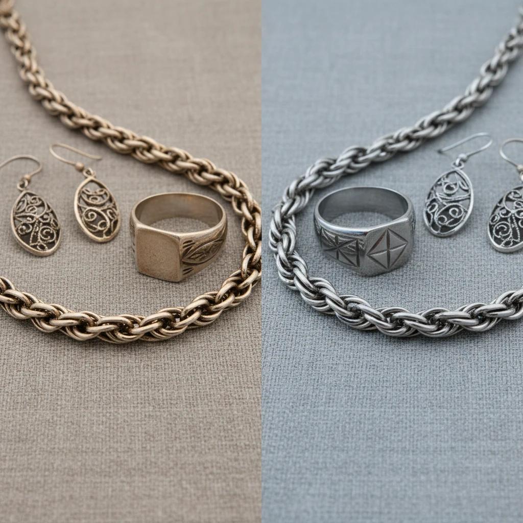 مقایسه ظاهری نقره اصل و بدلیجات استیل