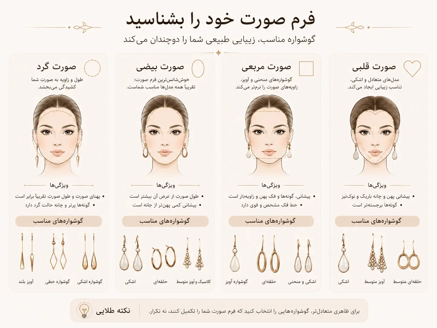 انتخاب گوشواره بر اساس فرم صورت - راهنمای تصویری