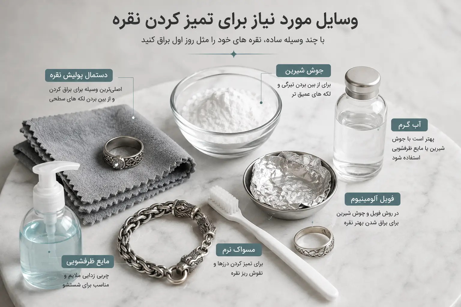 روش‌های خانگی تمیز کردن نقره با جوش شیرین و فویل آلومینیوم